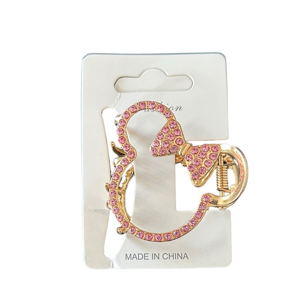 Fashion Jewelry Accessories - Fashion Jewelry Pink Crystal Bow Hair Clip with Gold Tone